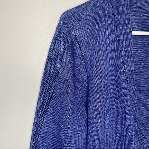 Talbots Womens Linen Knit Open Front Cardigan Blue Petite Sz M Lightweight - Picture 4 of 12